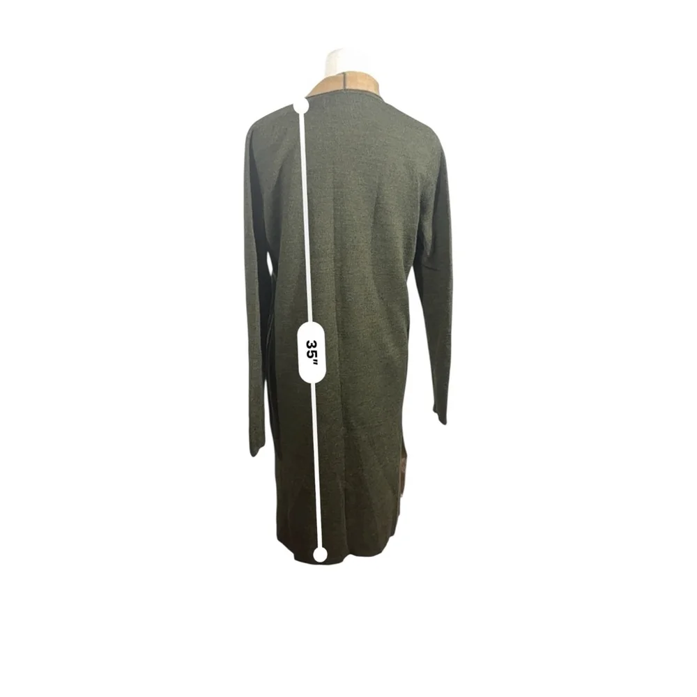 Size L Paul Costelloe Black Label olive green Merino wool blend casual cardigan